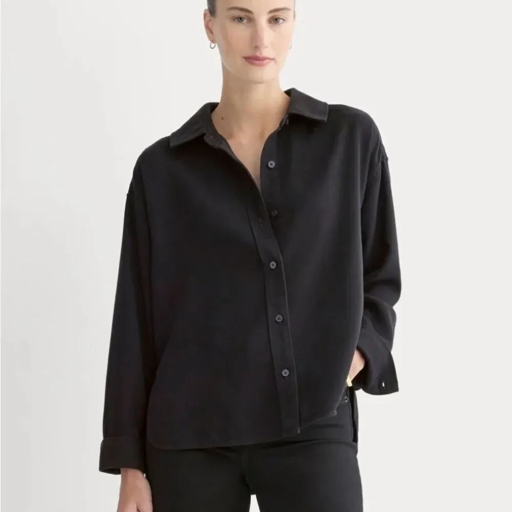 NWT Everlane The Buttersoft TENCEL Boxy Shirt Black Long Sleeve Buttondown XXS
